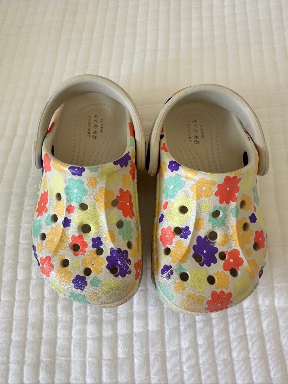 CROCS Kids Floral Clogs in Yellow with Multicolor Flowers